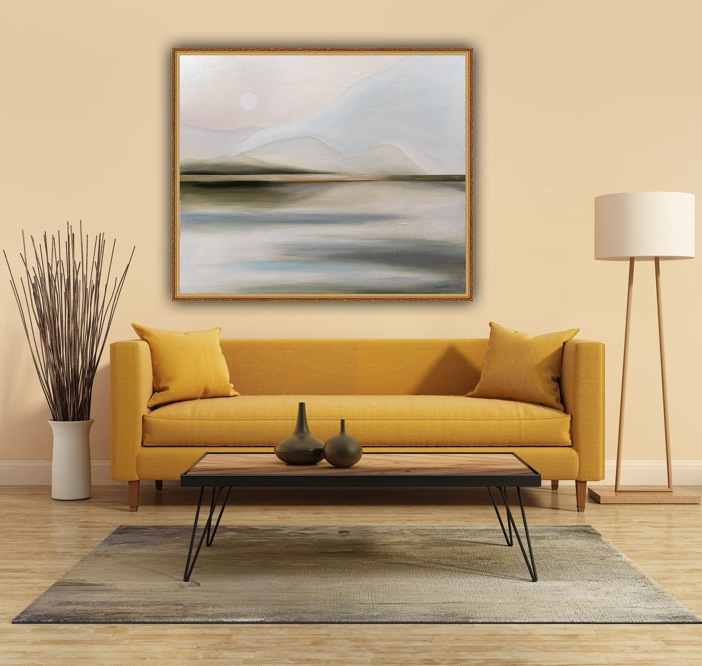 Square Mountain Landscape with a Golden Line
