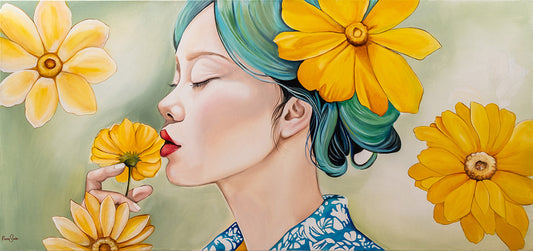 Japanese Woman with Yellow Sunflowers