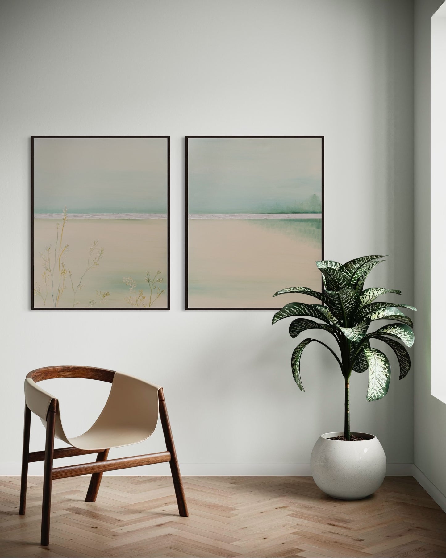 A pair of minimalist landscapes in greenery