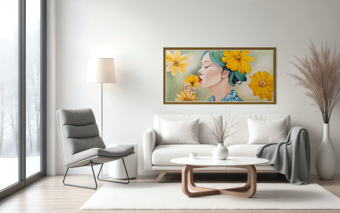 Japanese Woman with Yellow Sunflowers