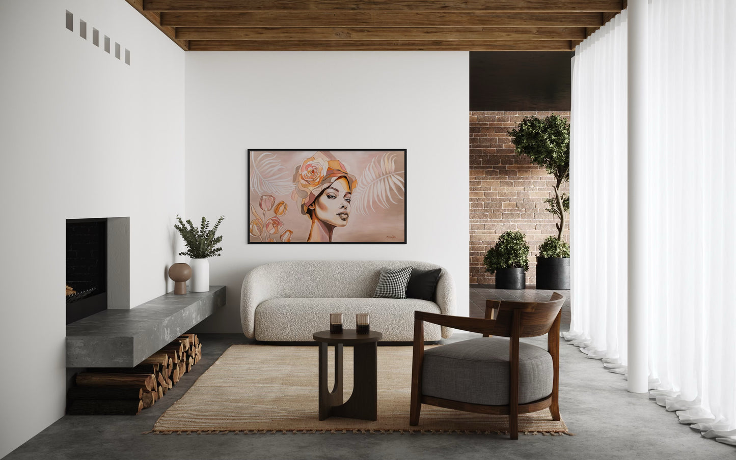 Girl with Hat and Pink Flower