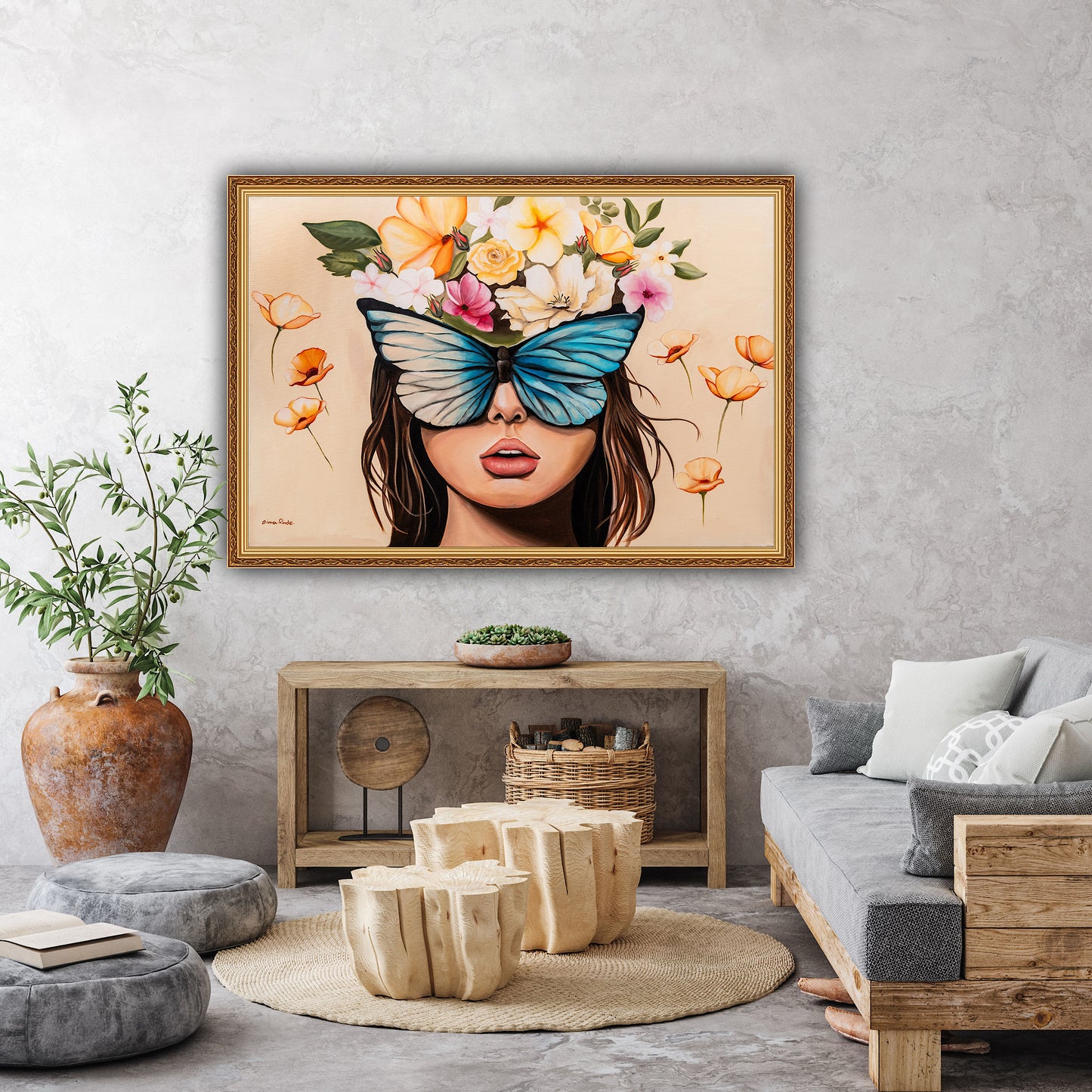 Floral Head with Butterfly