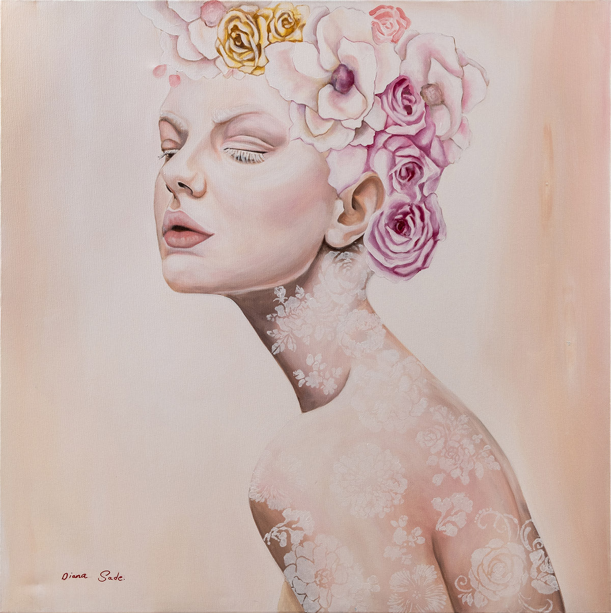 Albino with a crown of flowers