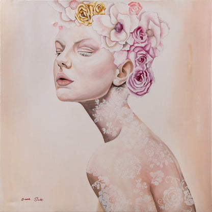 Albino with a crown of flowers