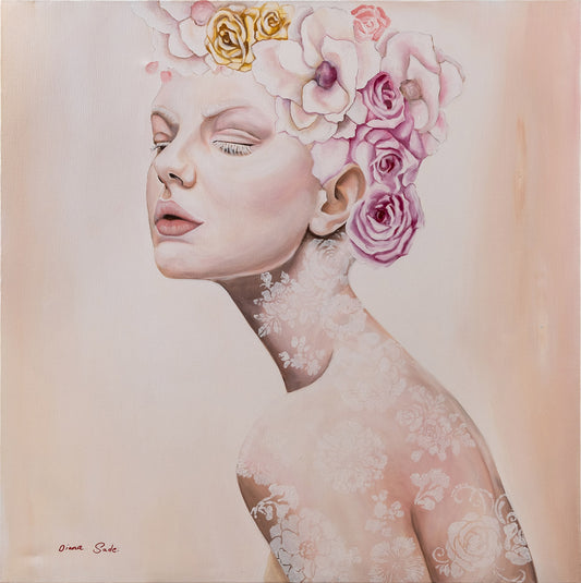 Albino with a crown of flowers