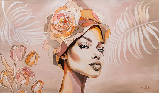 Girl with Hat and Pink Flowe