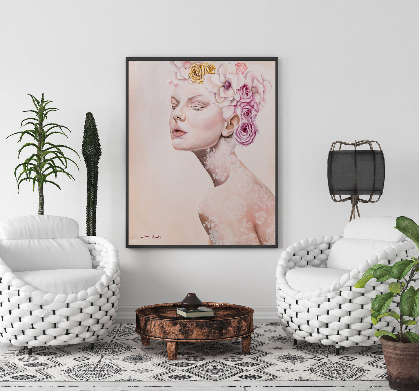 Albino with a crown of flowers