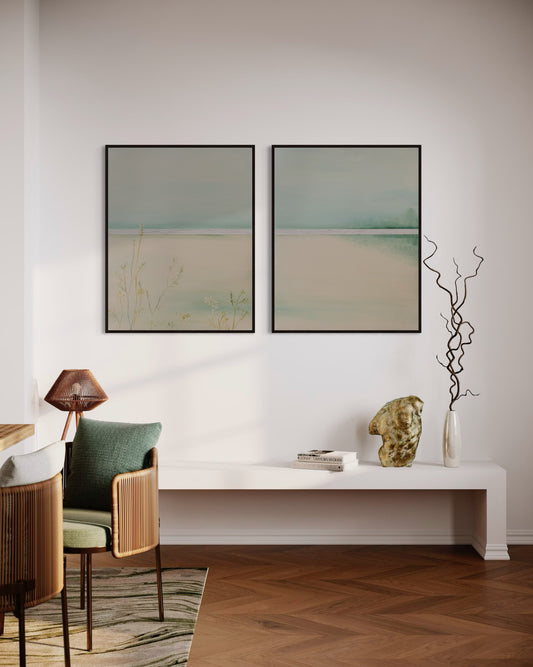 A pair of minimalist landscapes in greenery