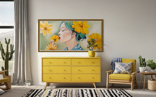Japanese Woman with Yellow Sunflowers