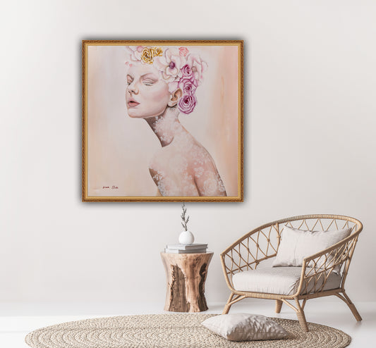 Albino with a crown of flowers