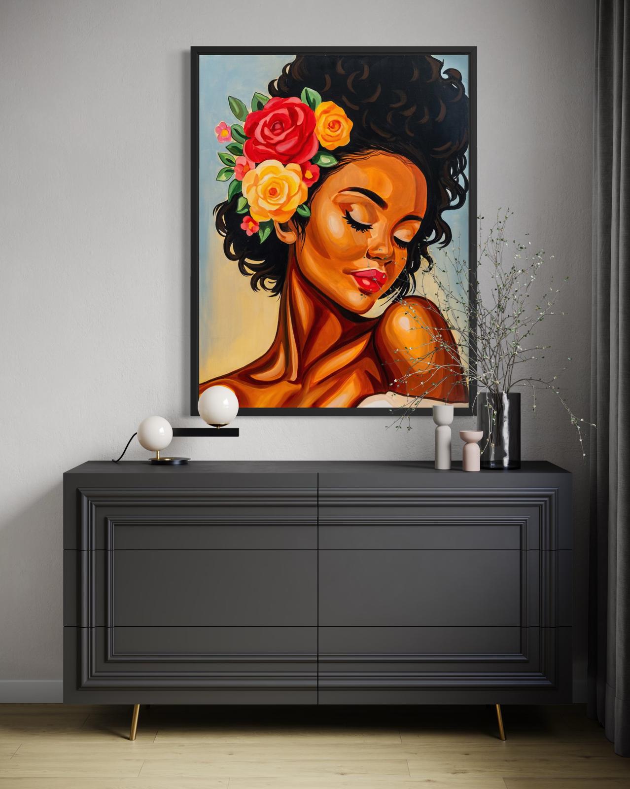 African woman with flowers in her hair