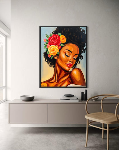 African woman with flowers in her hair