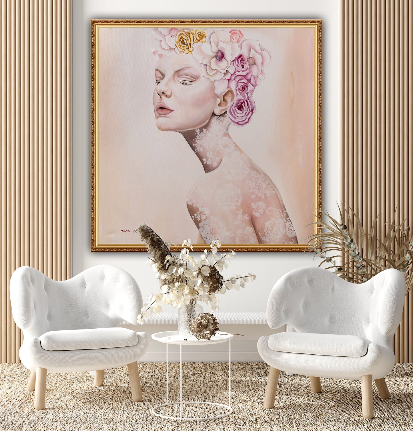 Albino with a crown of flowers