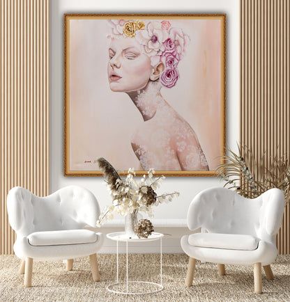 Albino with a crown of flowers